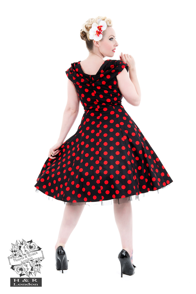 Black Red Large Polka Dot Off Shoulder Dress
